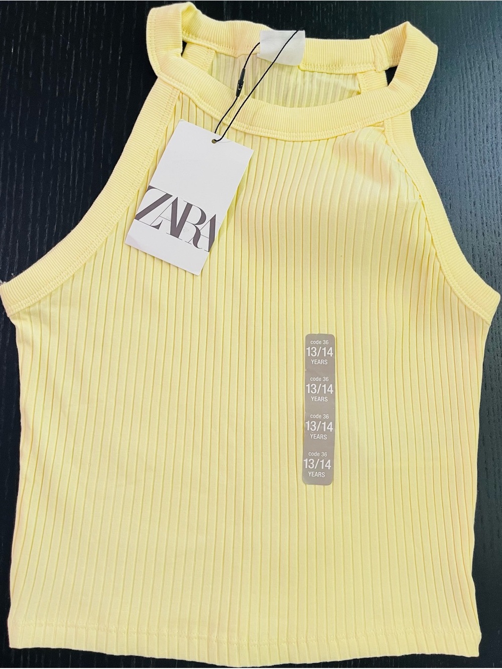ZARA KIDS Pale Yellow Ribbed Halter Tank Top